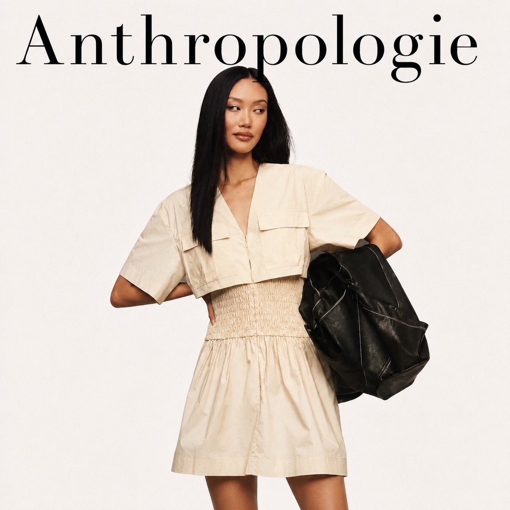 Anthropologie Khaki Cotton Mini Dress